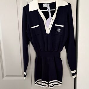 Wiskii Navy & White Knit Polo Romper